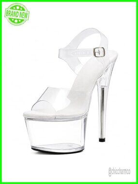 Clear Platform Heels 7" Stiletto Ankle-Strap Sexy Pole Dance Shoes